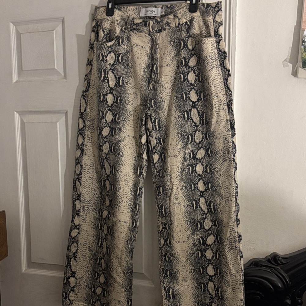 Snake Print Wide-Leg Pants